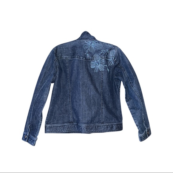 Christopher & Banks Stretch Denim Jean Jacket Embroidered Flowers sz M - Picture 2 of 3